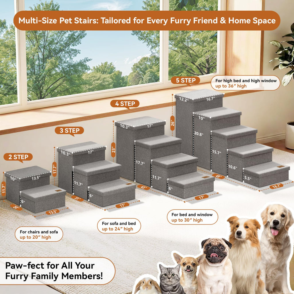 Grey 3 Steps Dog Stairs with Storage Z497