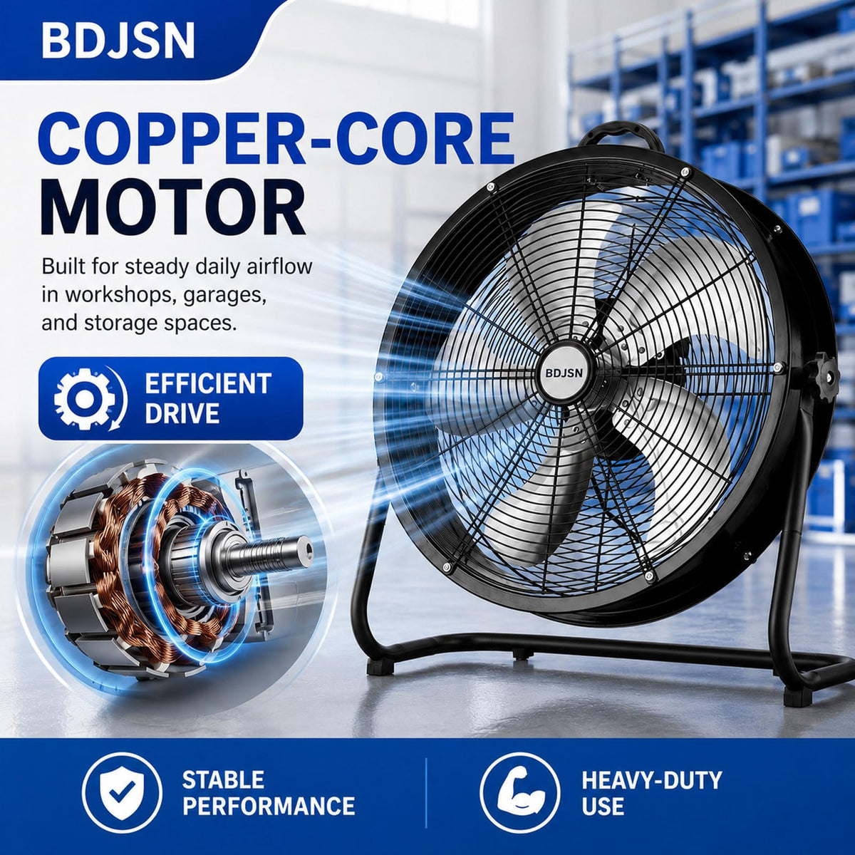 3-speed High Velocity Drum Fan with 5 Aluminium Blades E4739