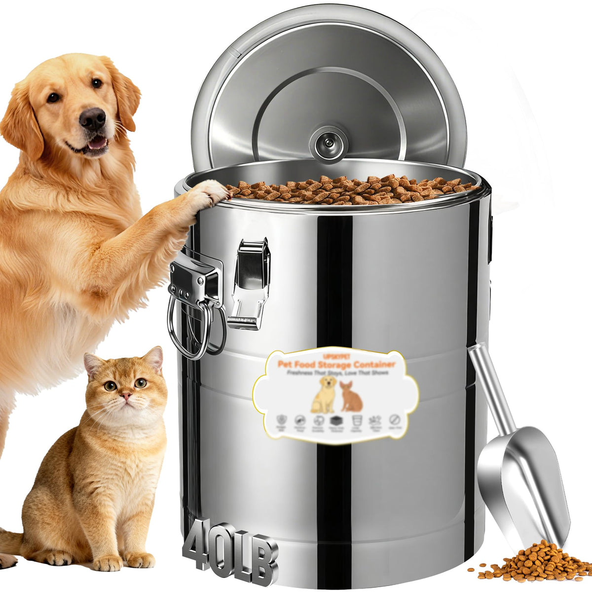 40lb Airtight Stainless Steel Dog Food Storage Container J673074