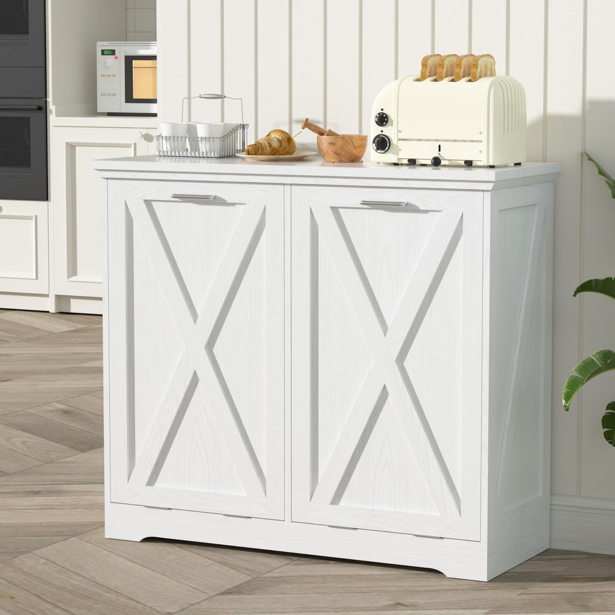 10 Gallon White Tilt Out Trash Can Cabinet P416