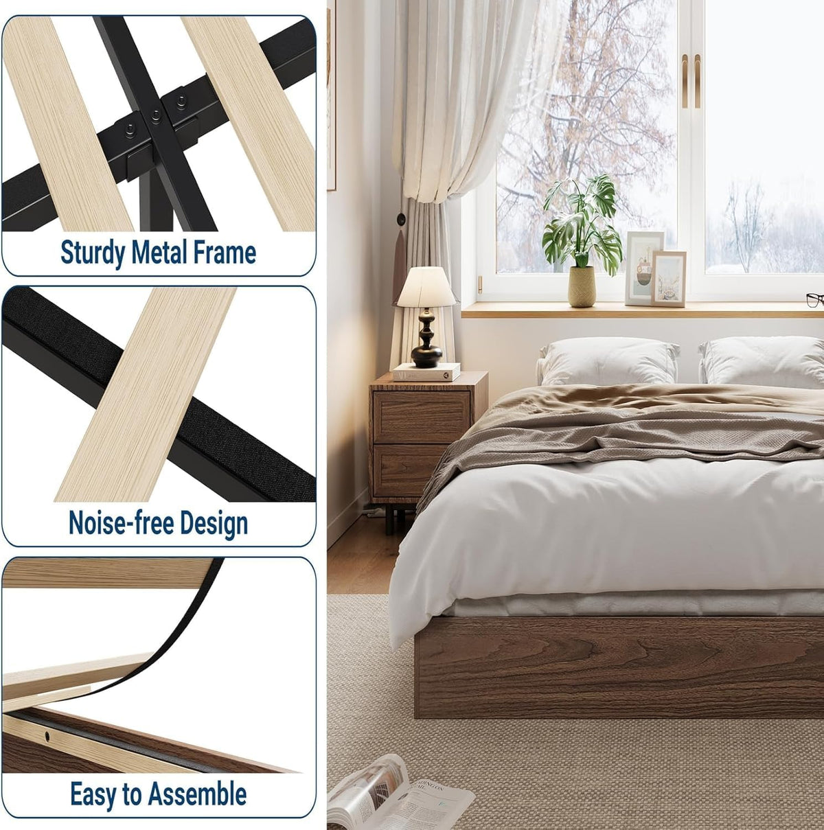 Wooden California King Size Platform Bed Frame D103537
