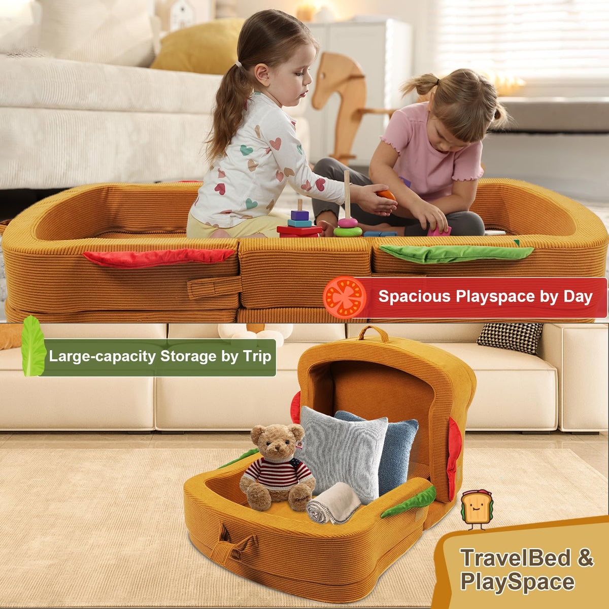 Portable Foldable Soft Foam Toddler Travel Bed with Safety Rail M26209