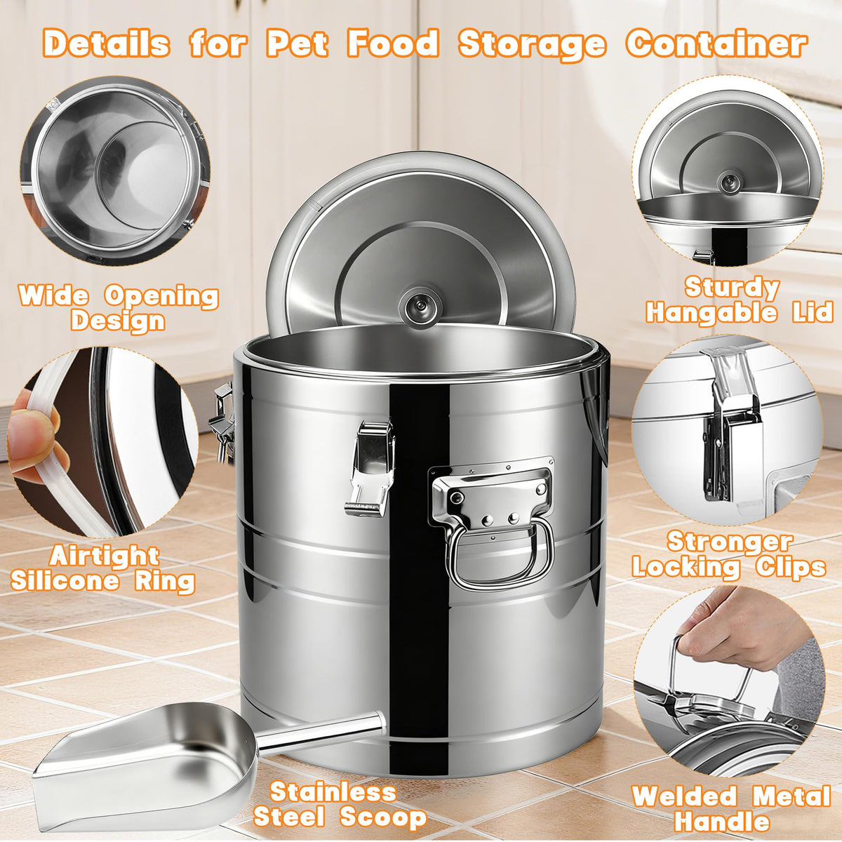 40lb Airtight Stainless Steel Dog Food Storage Container J673074