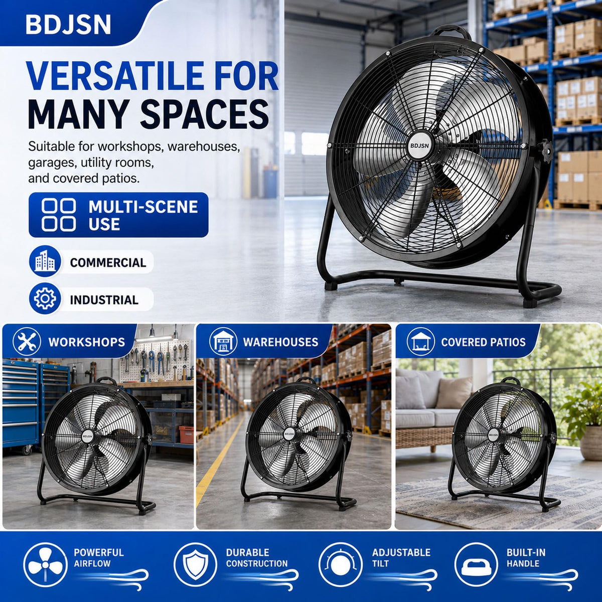 3-speed High Velocity Drum Fan with 5 Aluminium Blades E4739