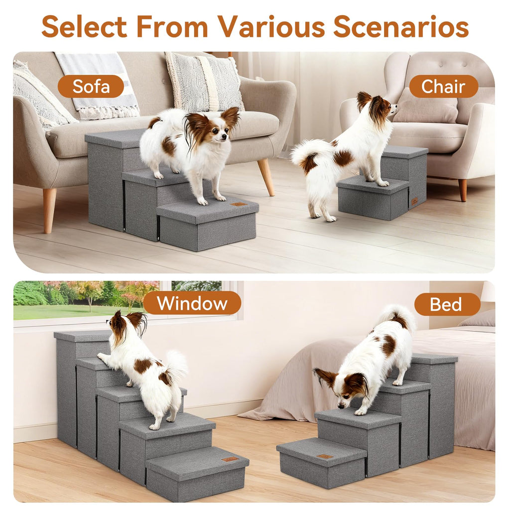 Grey 3 Steps Dog Stairs with Storage Z497