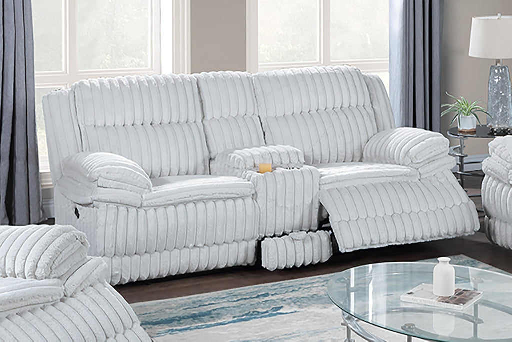 Light Gray Corduroy Recliner Loveseat with Drawer Console S8090