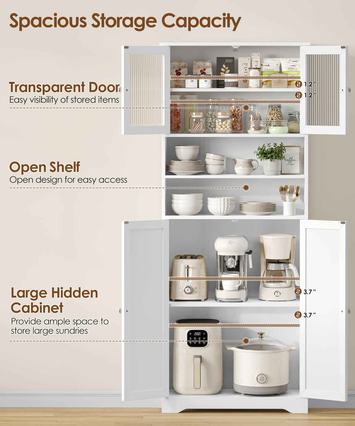 66.9" H Tall White Bathroom Storage Cabinet F954708