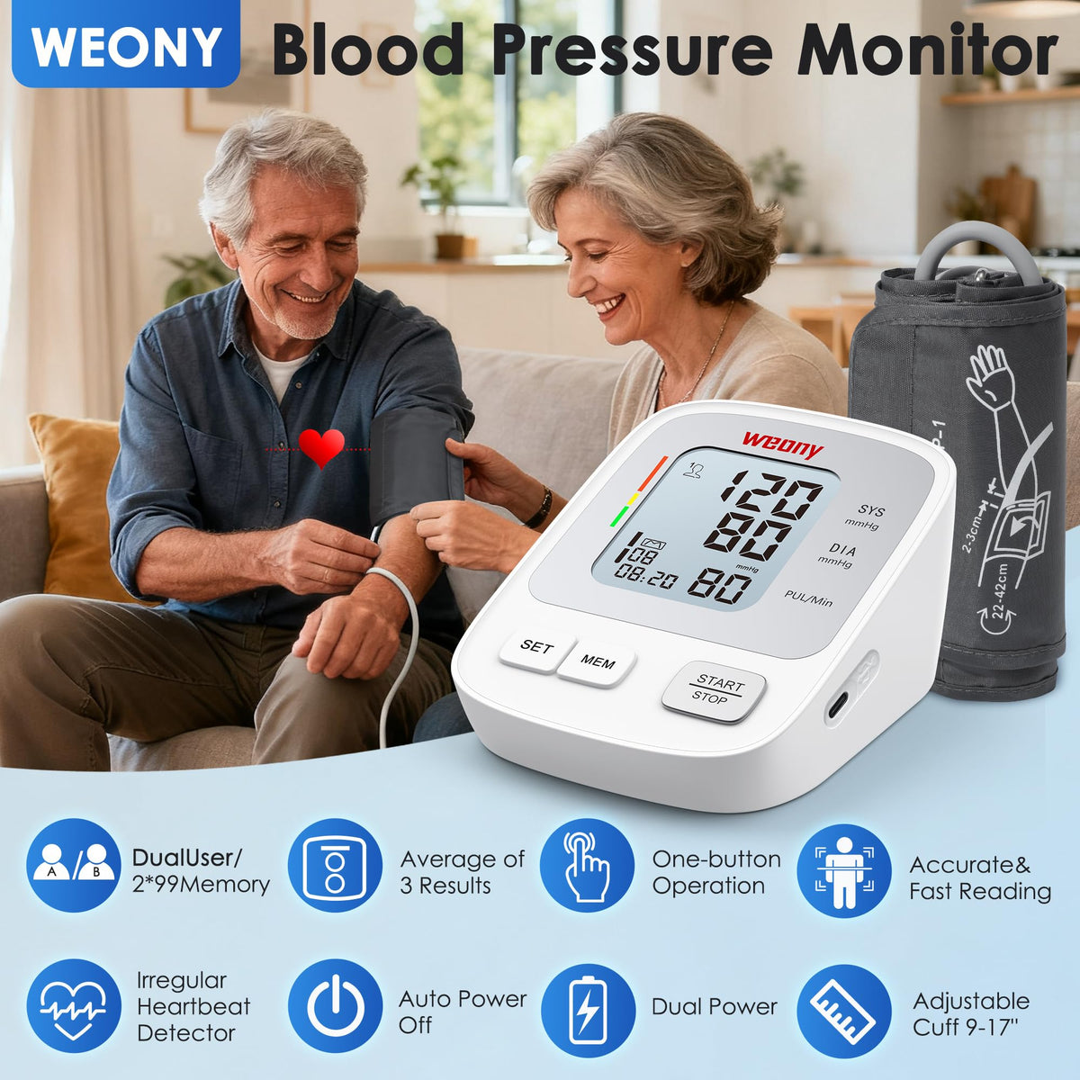 Blood Pressure Monitor with Adjustable 9-17in Cuff C374898