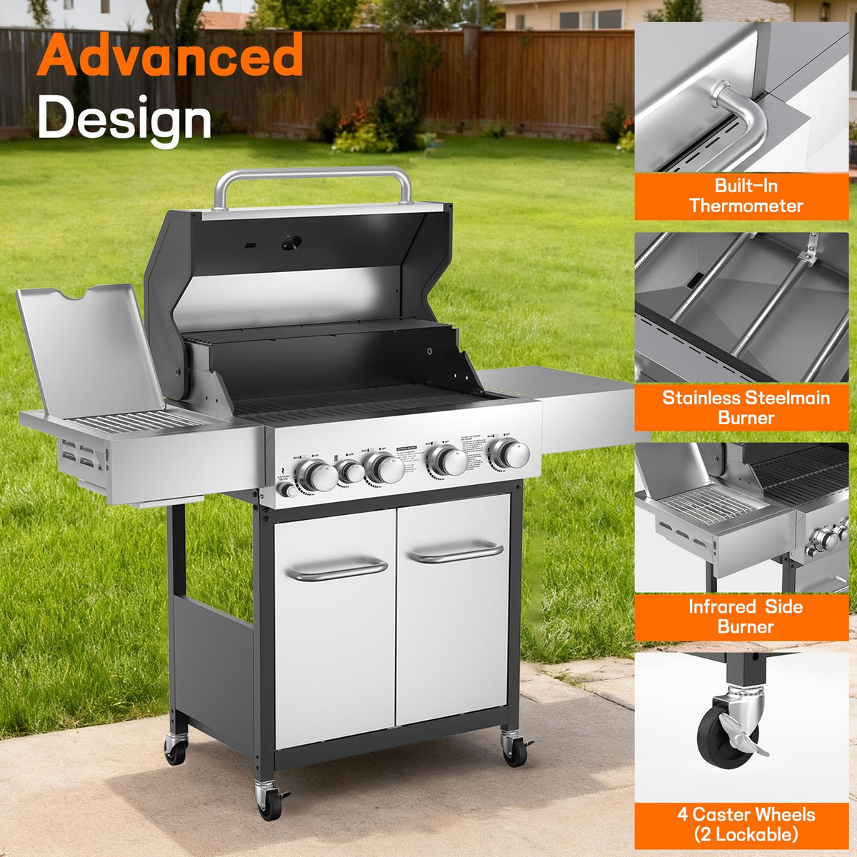 4 Burner Gas Grill with Infrared Side Burner V61031