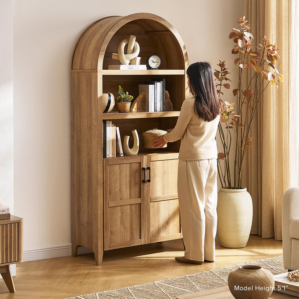 77.4" Tall Arched Wooden Storage Cabinet with Doors and Adjustable Shelves L138
