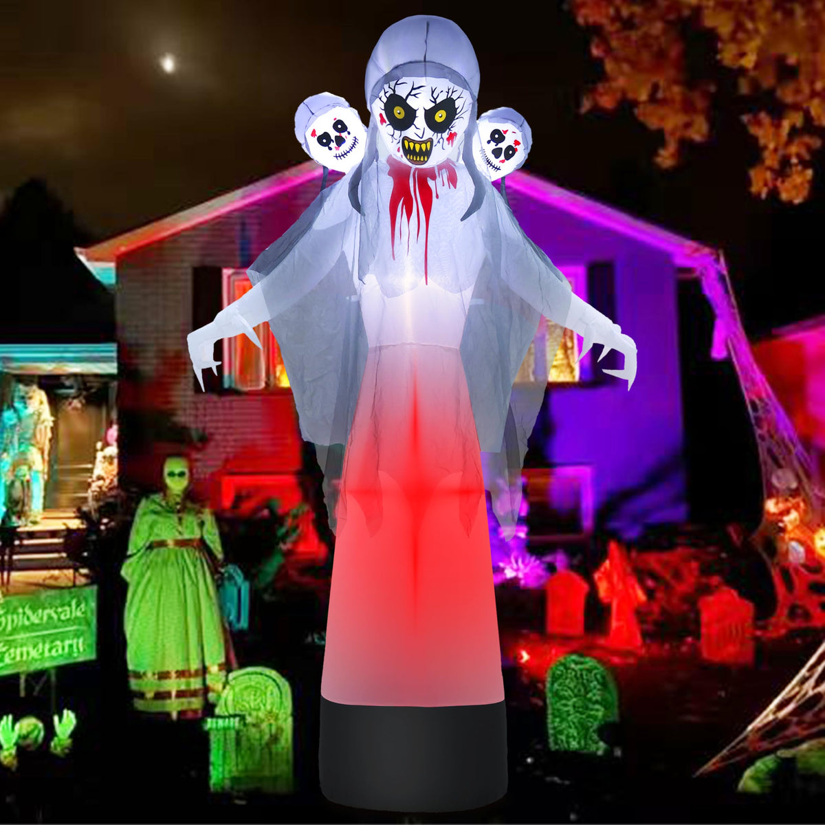 8.6FT Halloween Inflatable Grim Reaper Ghost with Skull Heads Z91855
