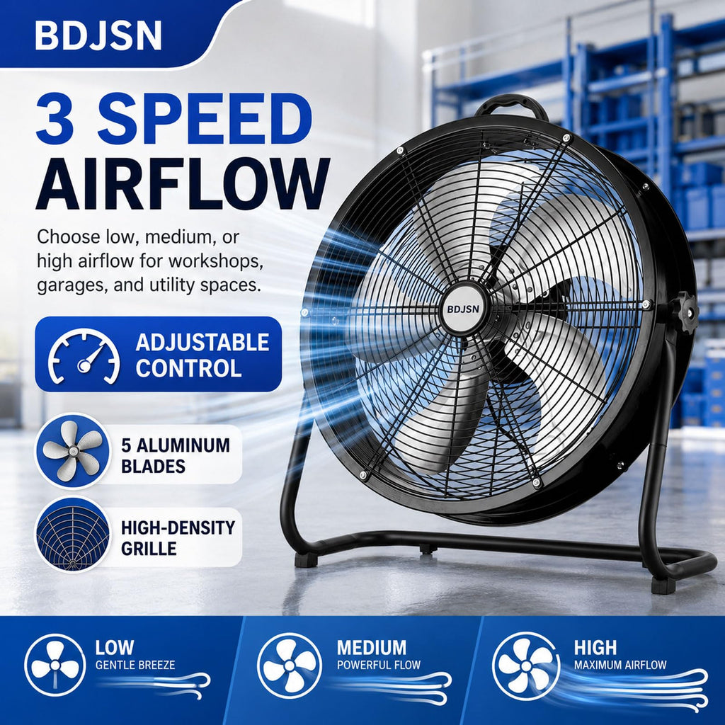3-speed High Velocity Drum Fan with 5 Aluminium Blades E4739