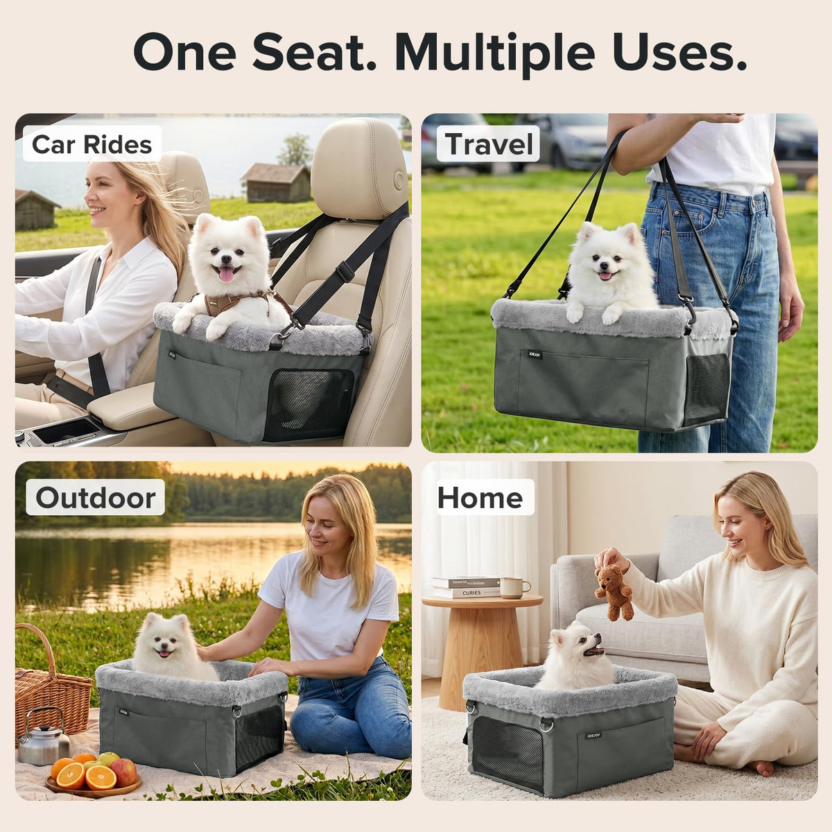 Dog Booster Seat with Metal Frame and Safety Leash, Grey O4817