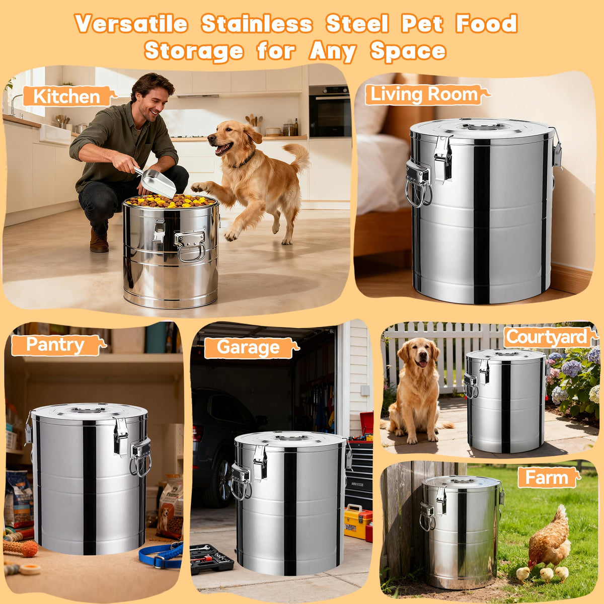 40lb Airtight Stainless Steel Dog Food Storage Container J673074