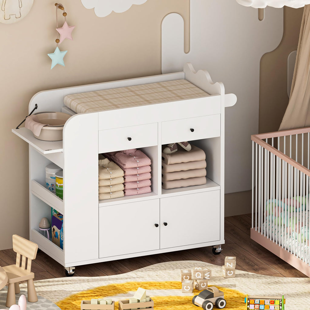 White 2 Drawer Baby Changing Table with Wheels K304441