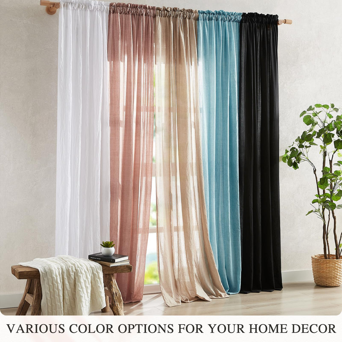 Blush Pink Sheer Cotton Linen Curtains 2 Panels E202688