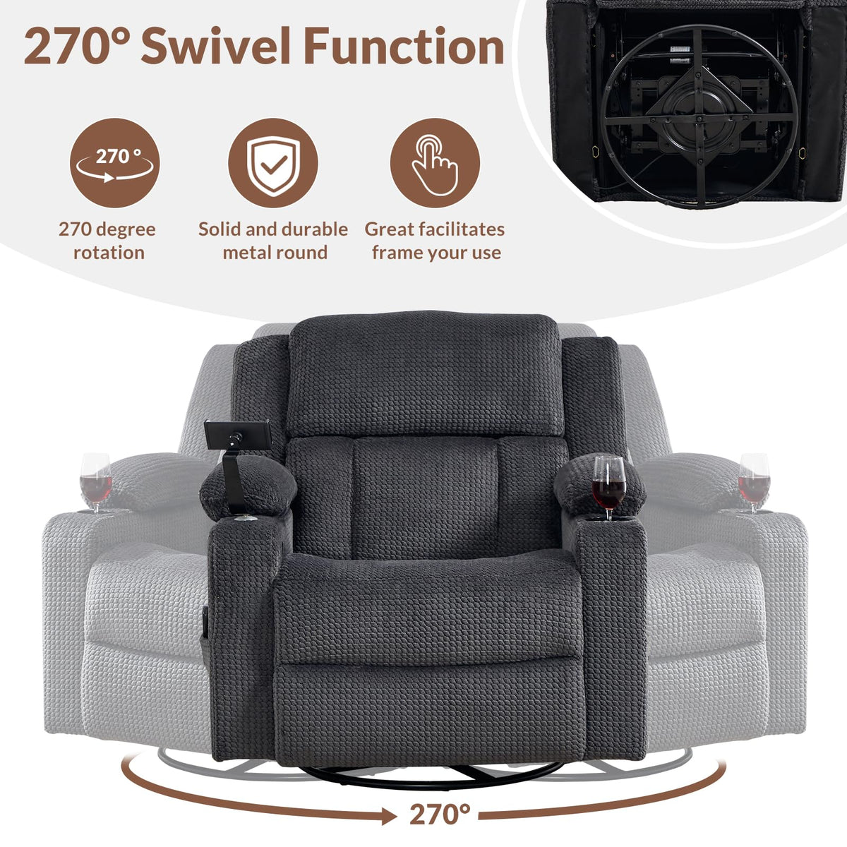 Oversized Power Recliner Chair with Massage and Heat, Grey N5441