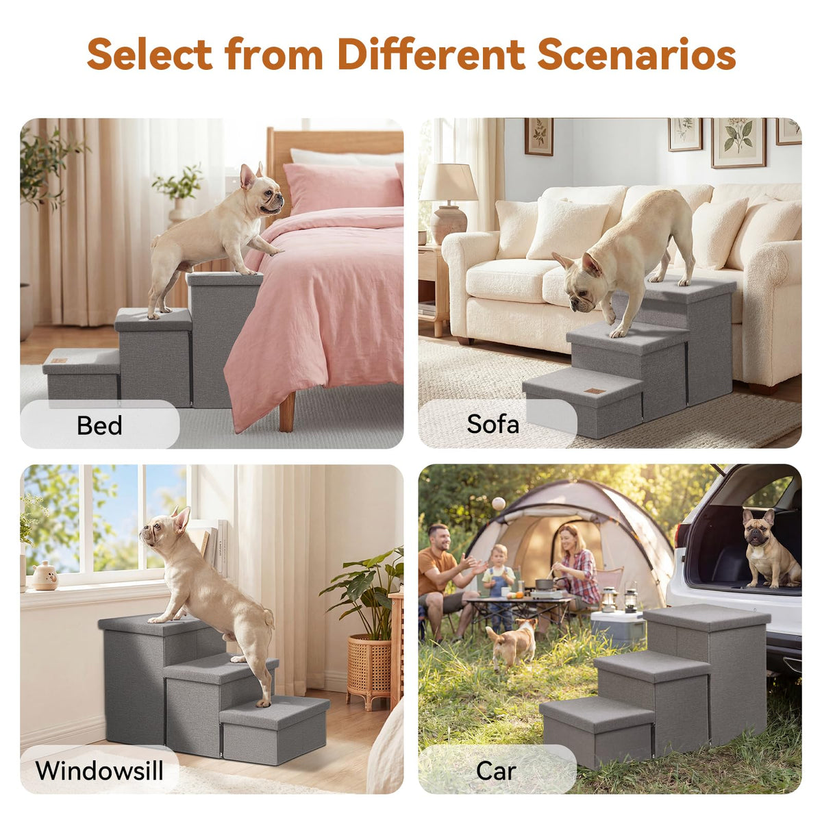 Grey 3 Steps Dog Stairs with Storage Z497