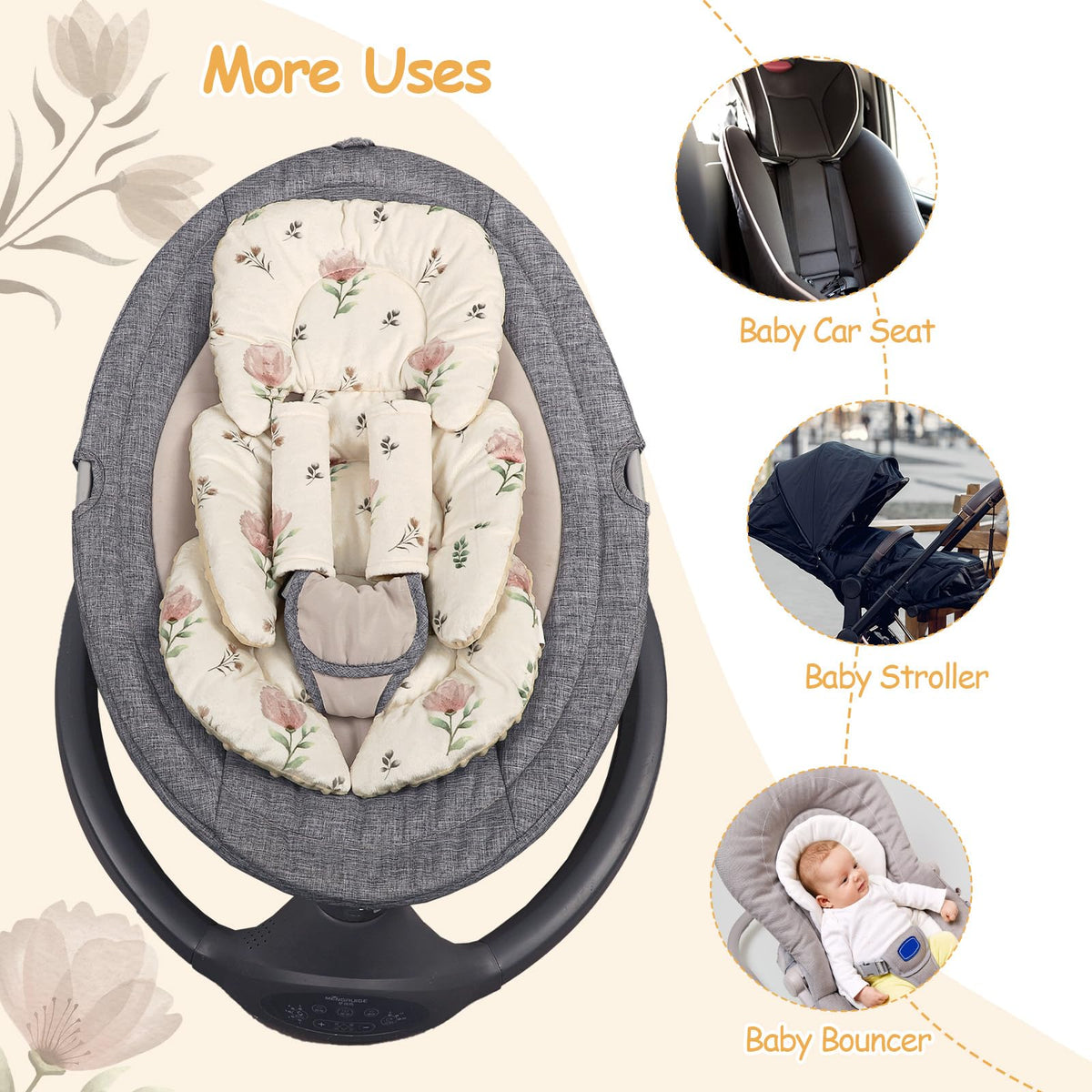 Infant Car Seat Insert with 2 Strap Pads, Reversible Head and Body Support W983