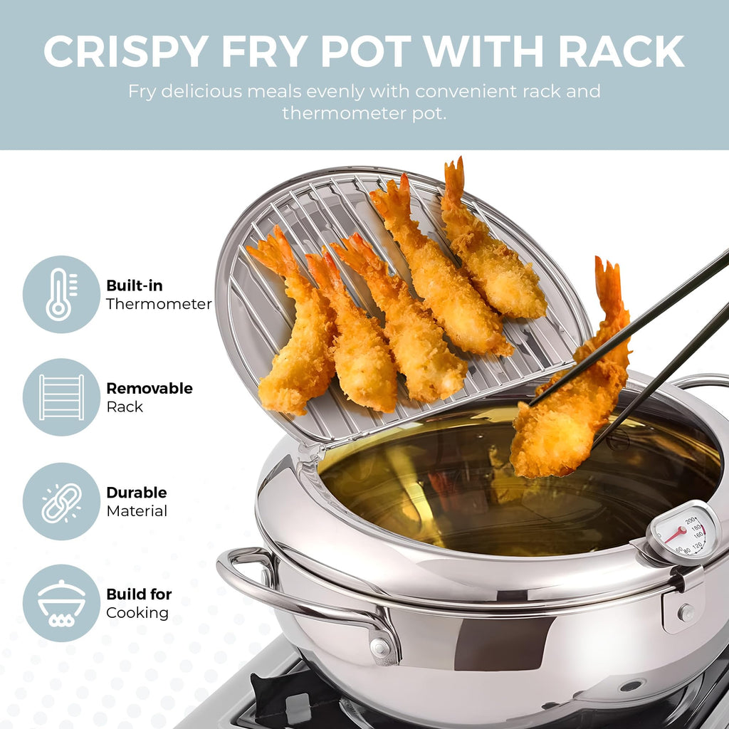 11-Inch Stainless Steel Deep Fryer Pot with Oil Thermometer S356441