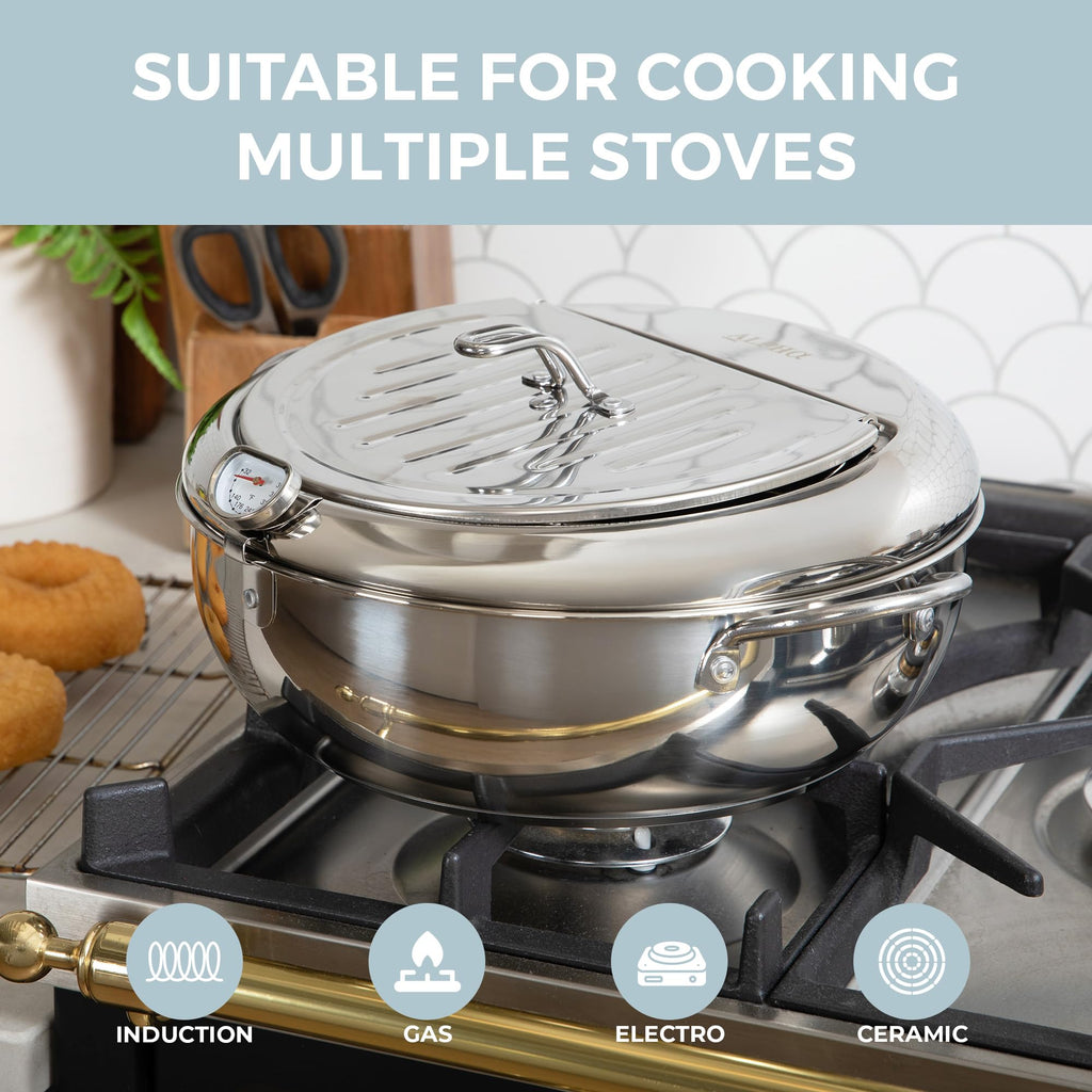 11-Inch Stainless Steel Deep Fryer Pot with Oil Thermometer S356441