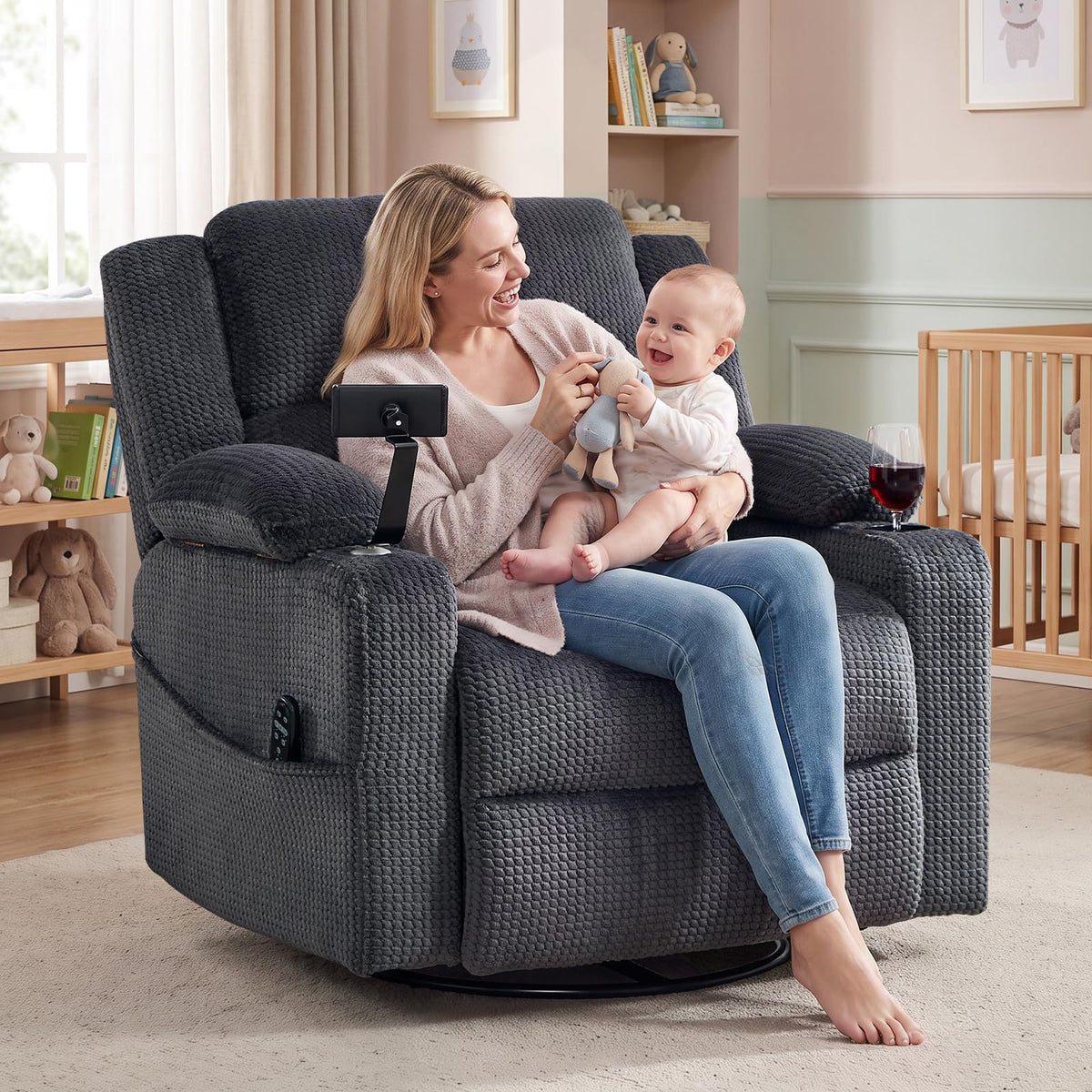 Oversized Power Recliner Chair with Massage and Heat, Grey N5441