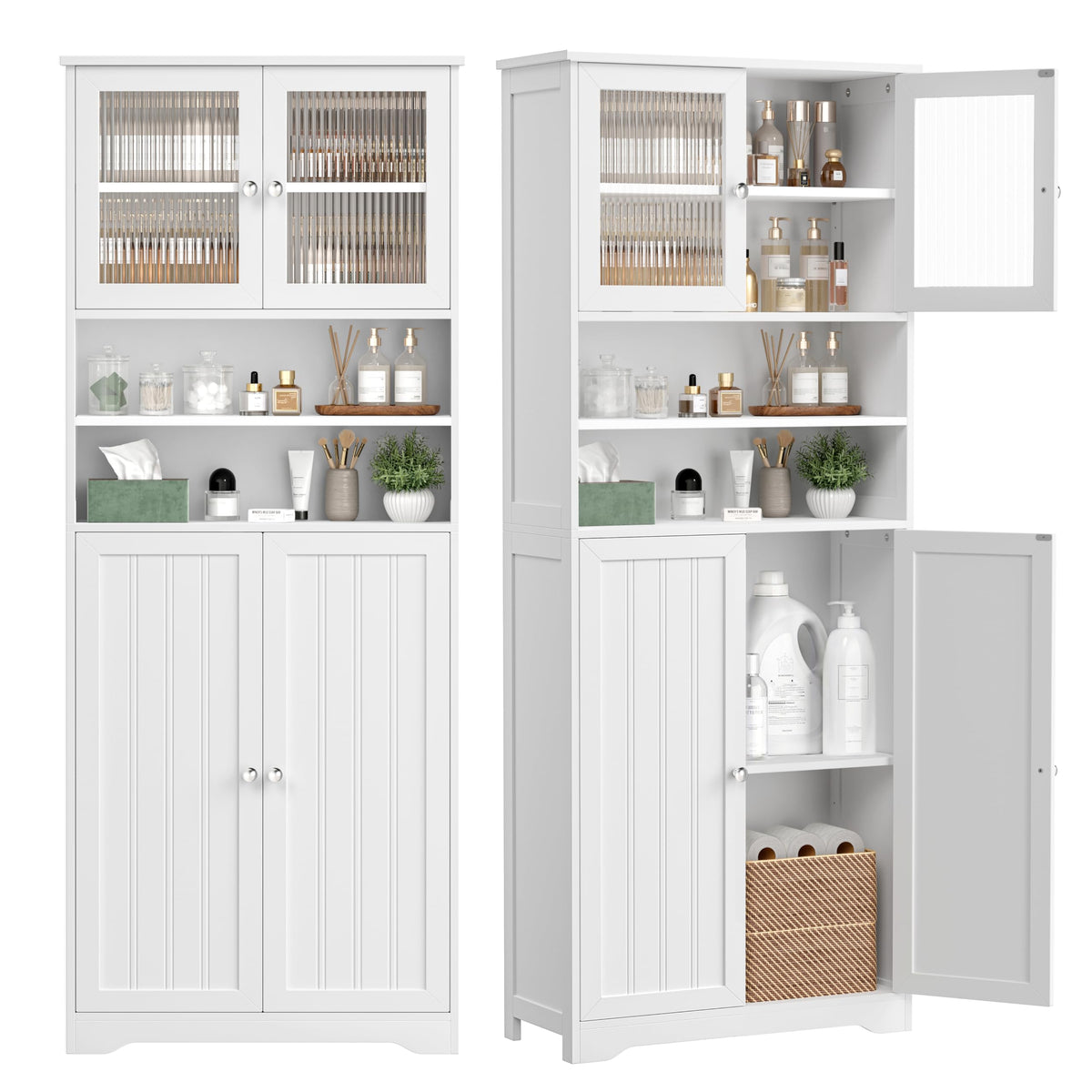 66.9" H Tall White Bathroom Storage Cabinet F954708