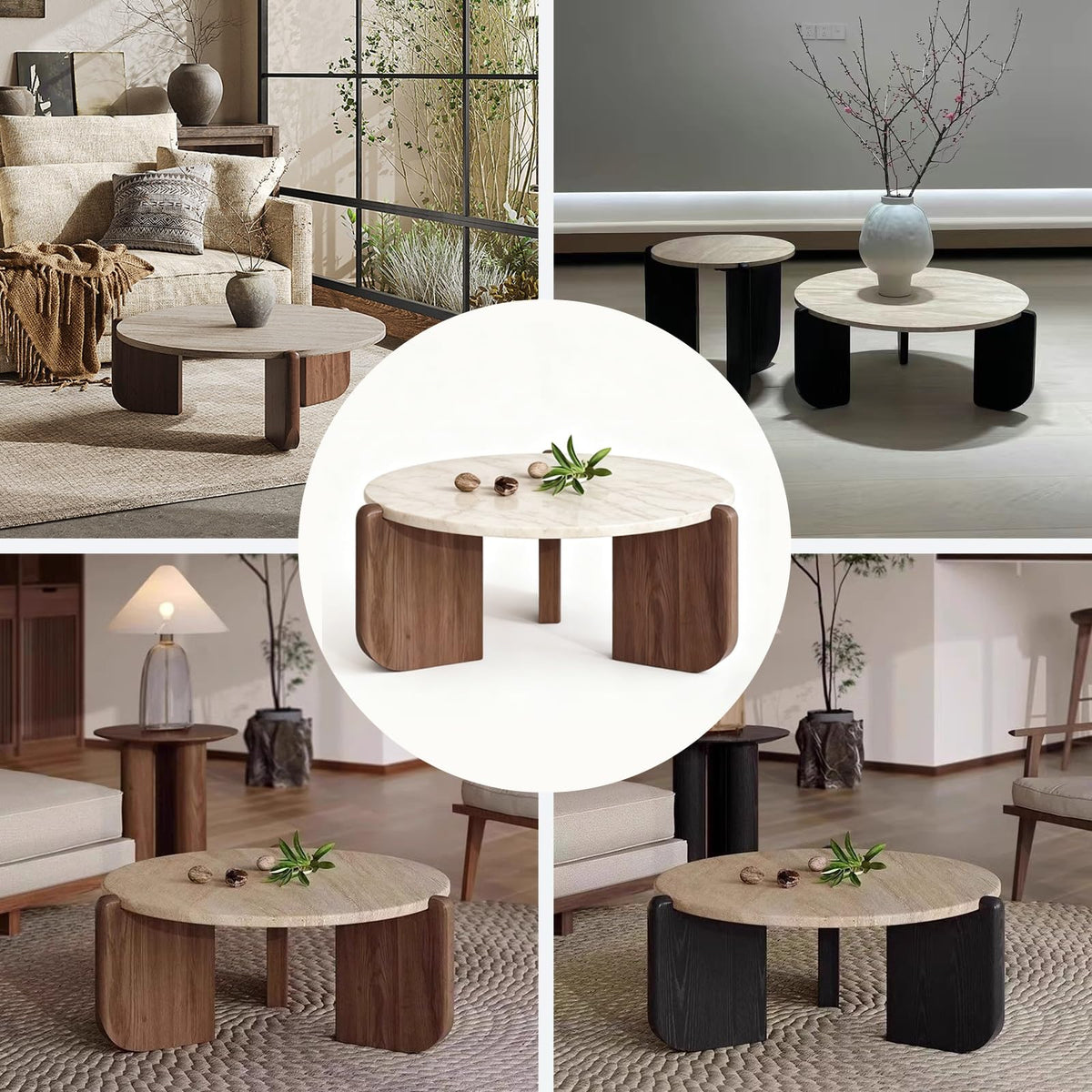 Solid Wood Stone Top Coffee Table E924278