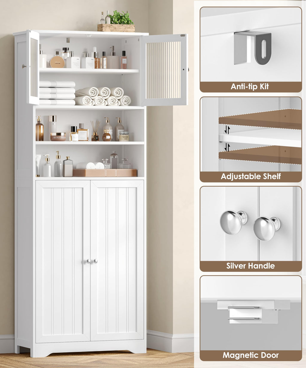 66.9" H Tall White Bathroom Storage Cabinet F954708