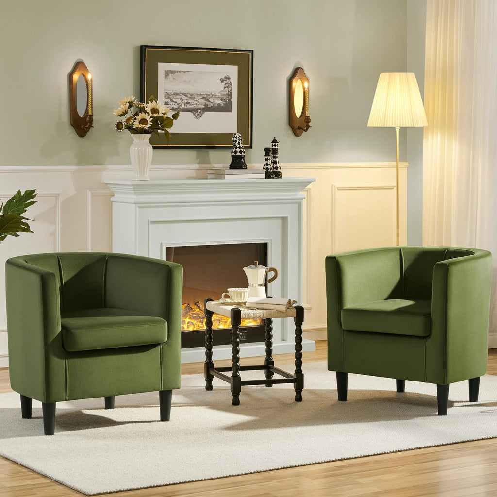 Barrel Accent Chairs Set of 2 Olive Green O53193