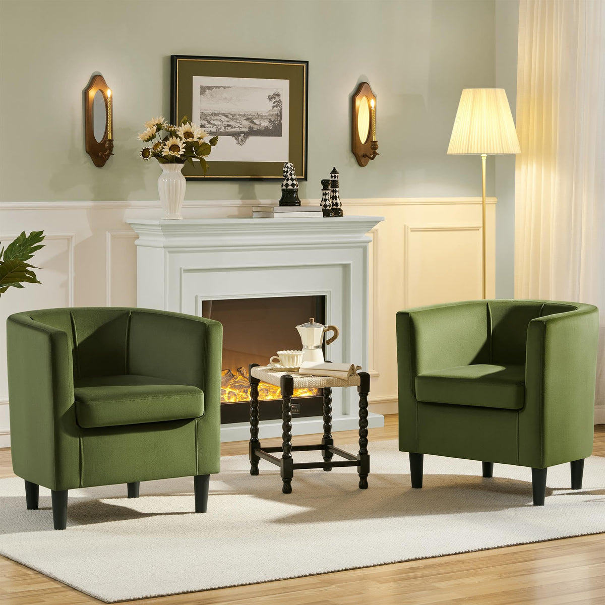 Barrel Accent Chairs Set of 2 Olive Green O53193