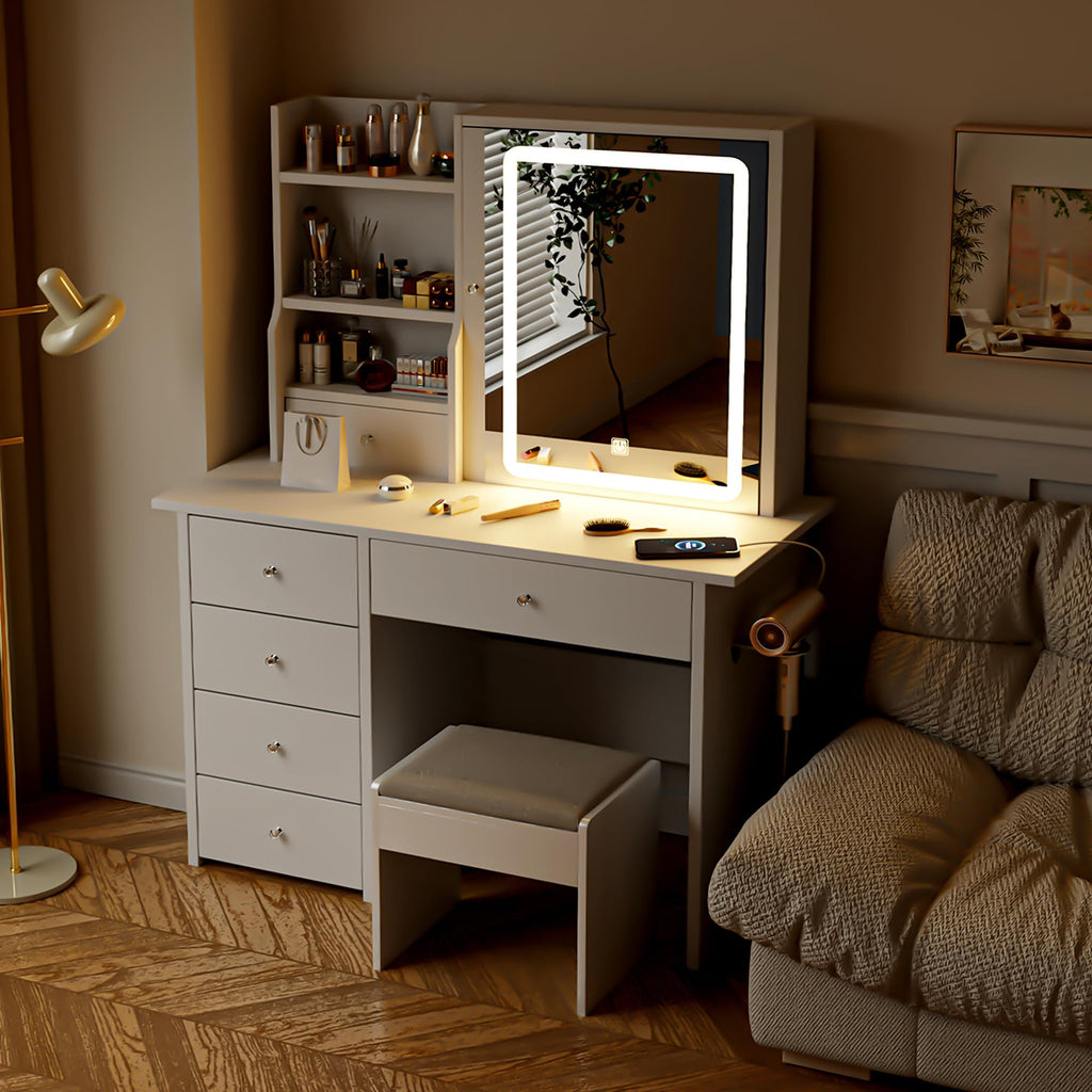 White Makeup Vanity Desk with LED Lights Mirror K368
