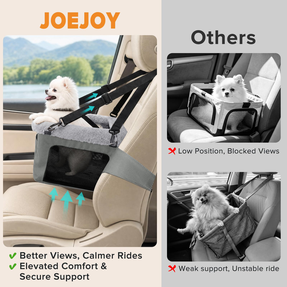 Dog Booster Seat with Metal Frame and Safety Leash, Grey O4817
