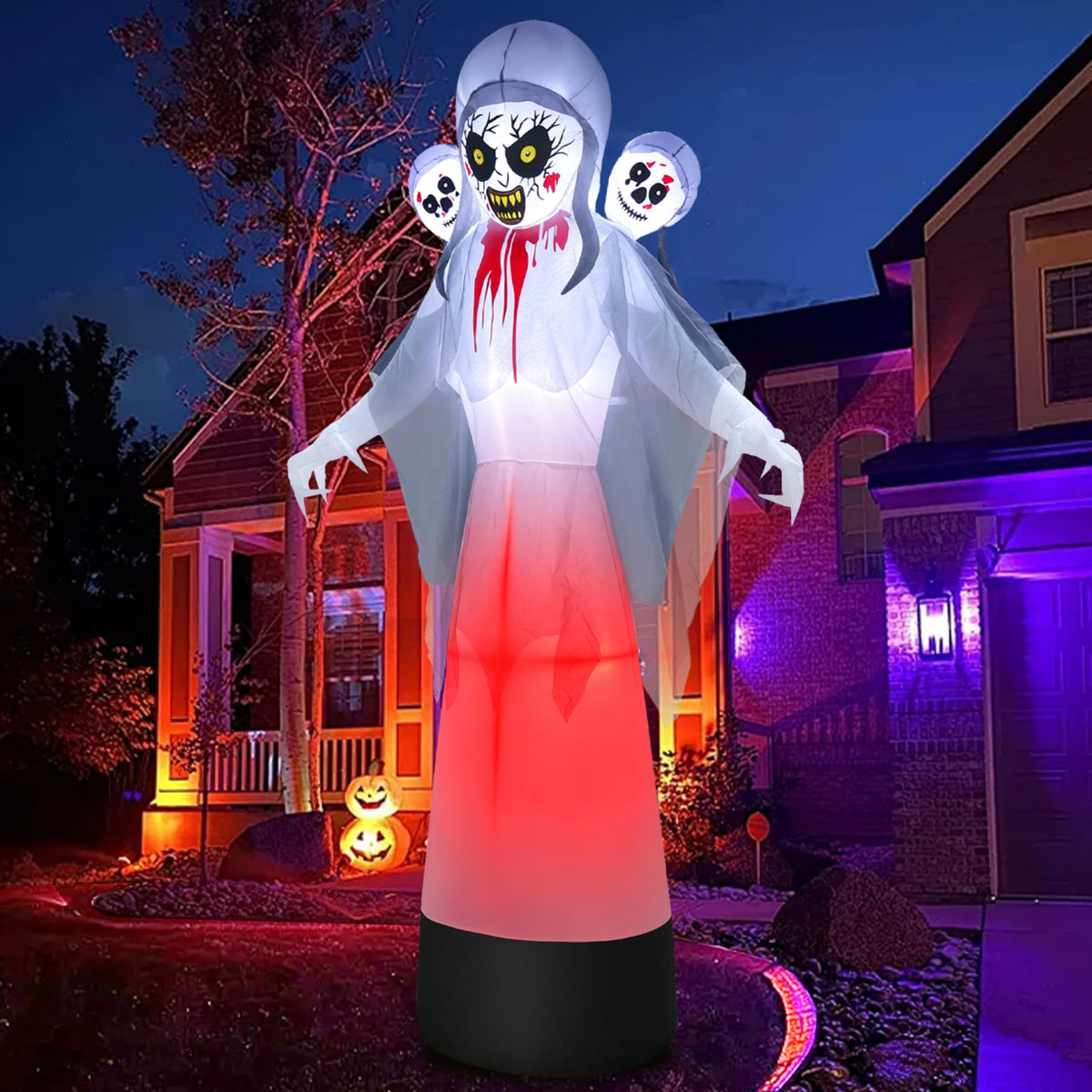 8.6FT Halloween Inflatable Grim Reaper Ghost with Skull Heads Z91855