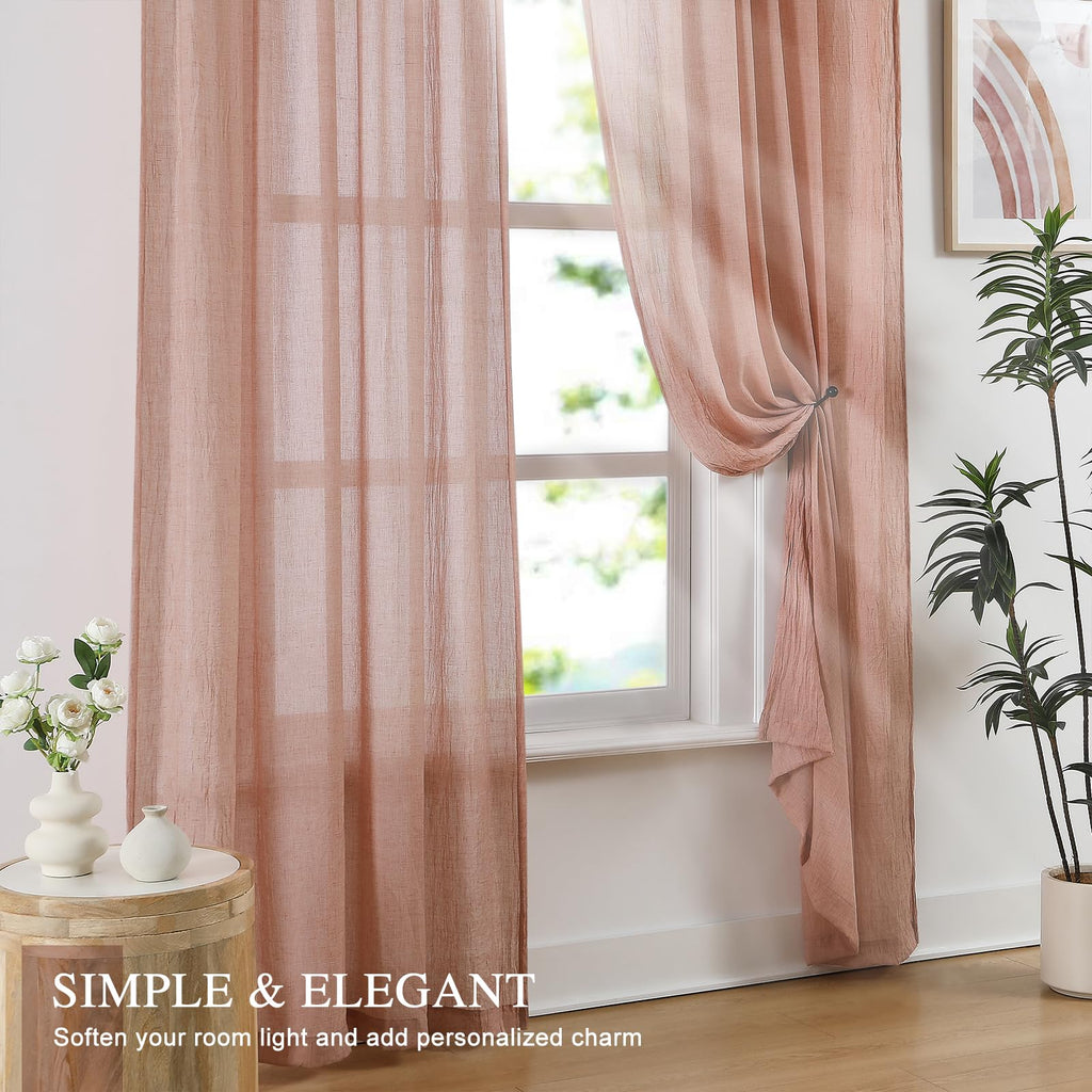Blush Pink Sheer Cotton Linen Curtains 2 Panels E202688
