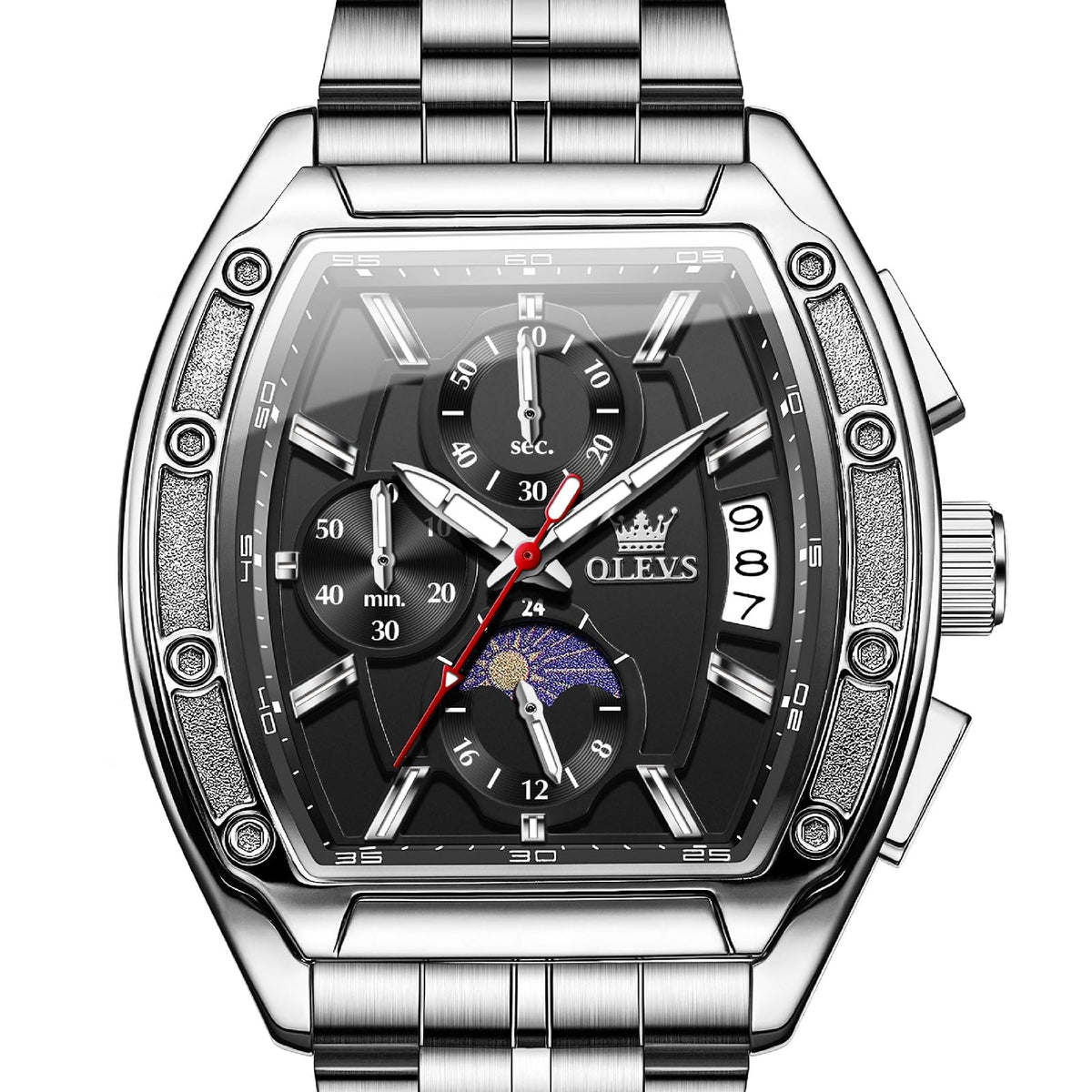 Men Big Square Face Chronograph Stainless Steel Dress Watch F20712