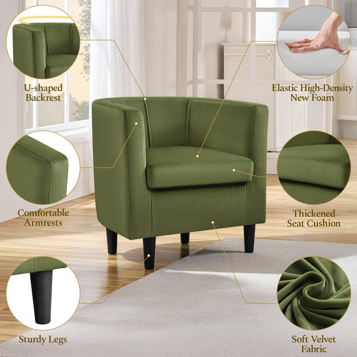 Barrel Accent Chairs Set of 2 Olive Green O53193