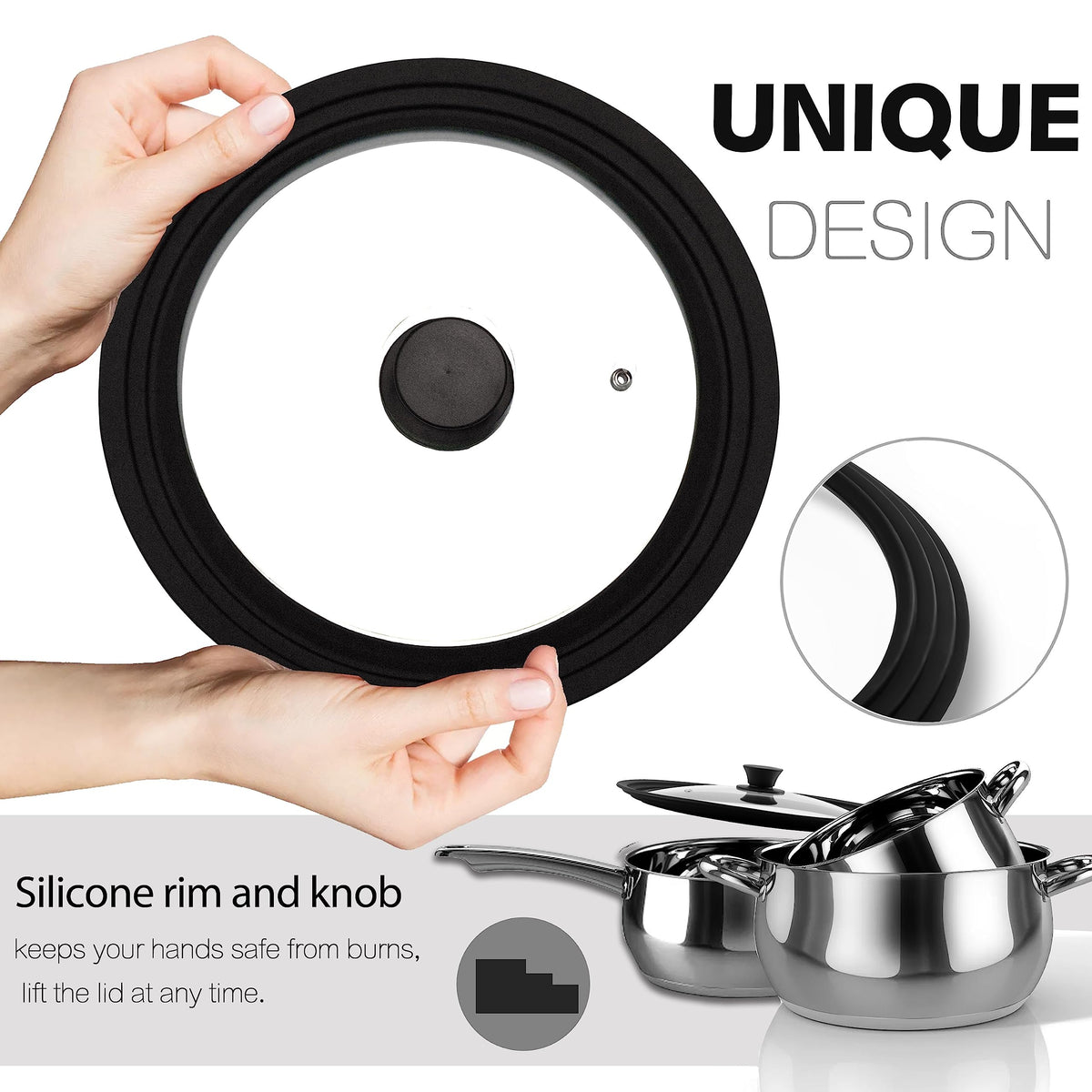 Tempered Glass Lid with Silicone Rim for Pots Pans and Skillets T807839