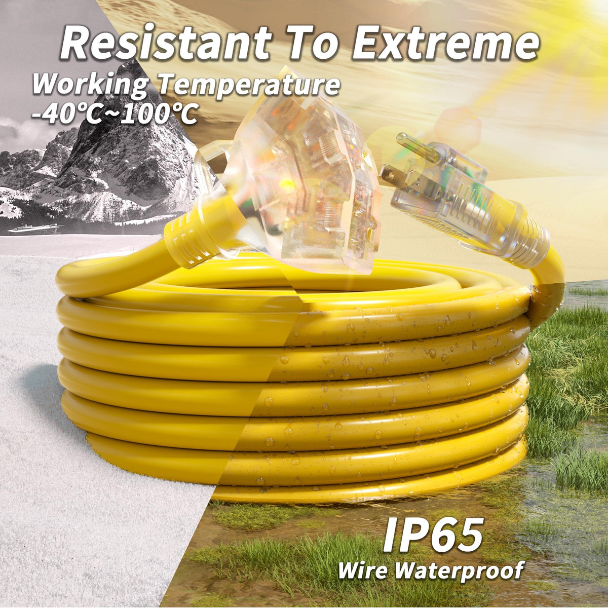 100 FT 12 Gauge Yellow Heavy Duty Outdoor Extension Cord Waterproof Q15128