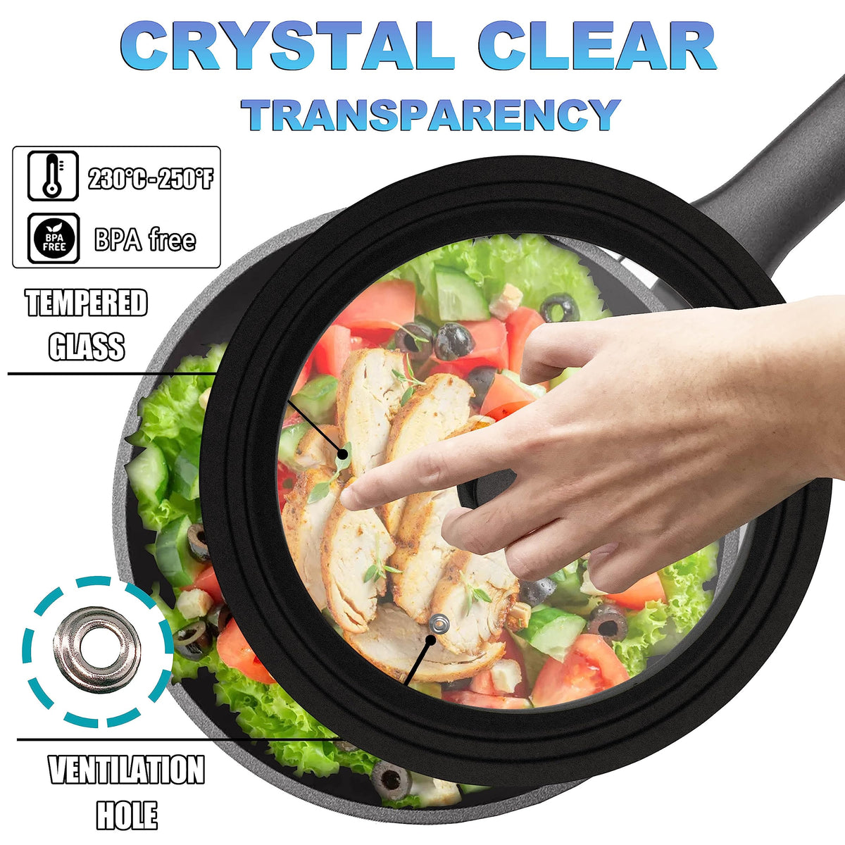 Tempered Glass Lid with Silicone Rim for Pots Pans and Skillets T807839