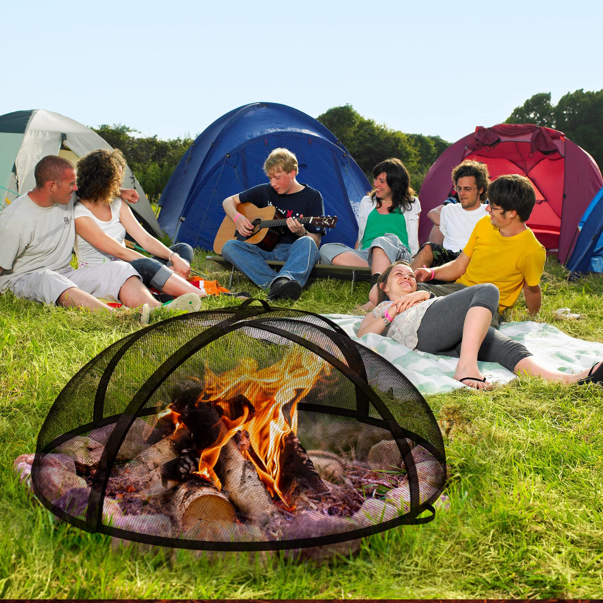 32" Round Fire Pit Spark Screen Cover with Door U5919