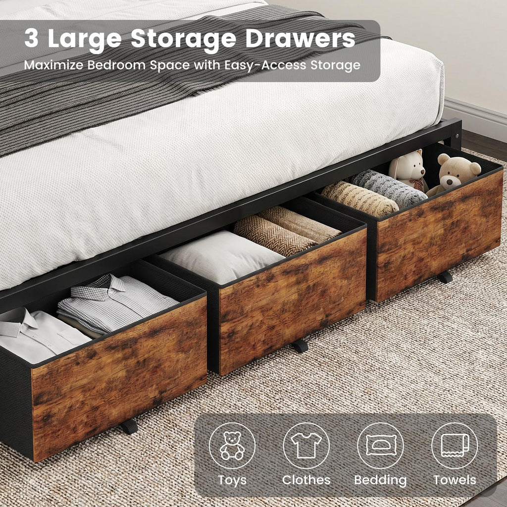 King Size Bed Frame with Storage Headboard and 3 Drawers V863