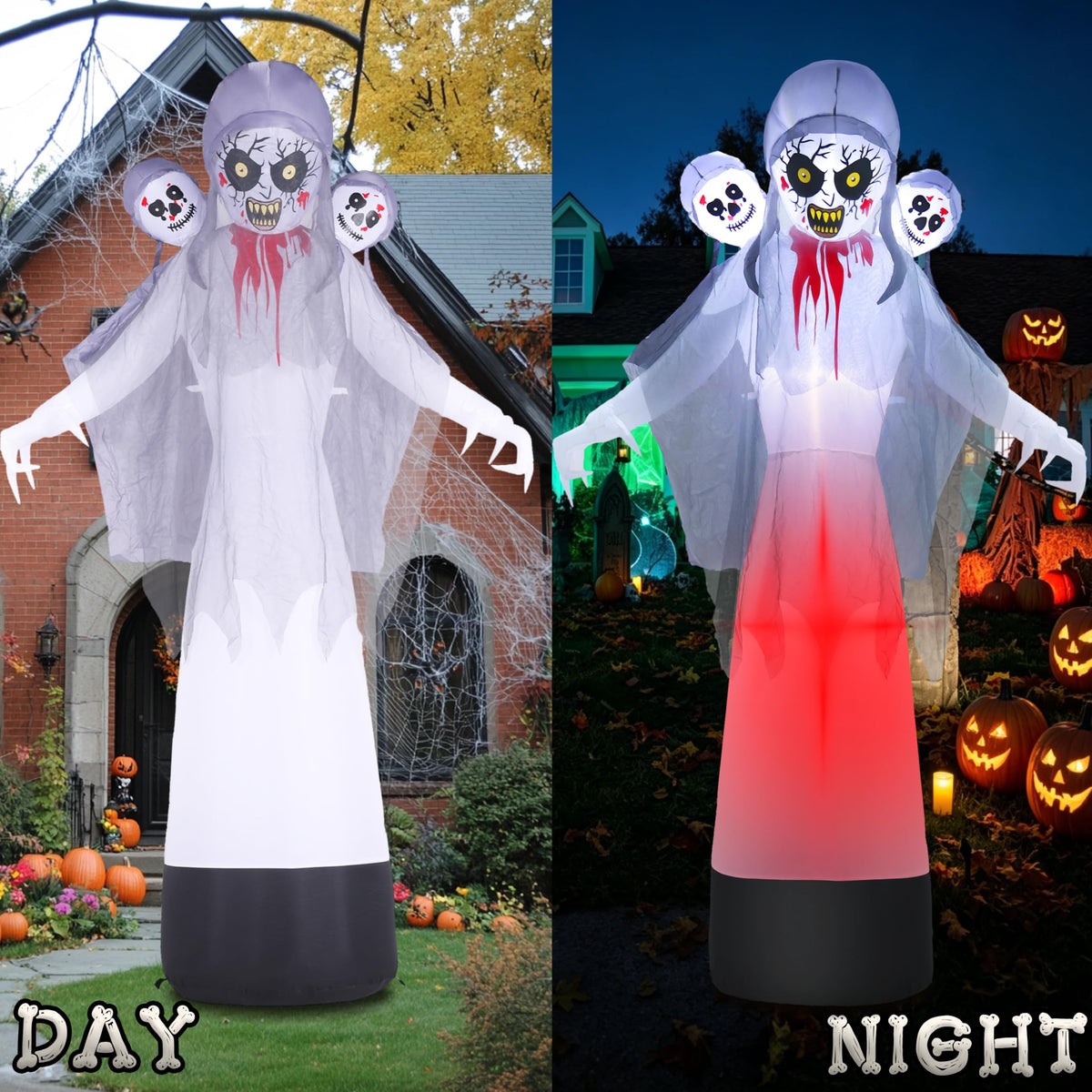 8.6FT Halloween Inflatable Grim Reaper Ghost with Skull Heads Z91855
