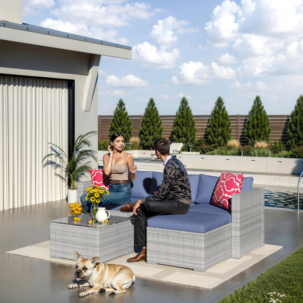 5-Piece Wicker Patio Furniture Set with Cushions & Coffee Table E894