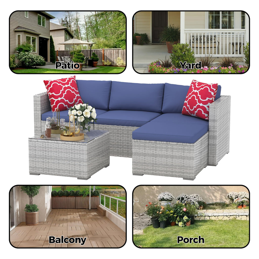 5-Piece Wicker Patio Furniture Set with Cushions & Coffee Table E894