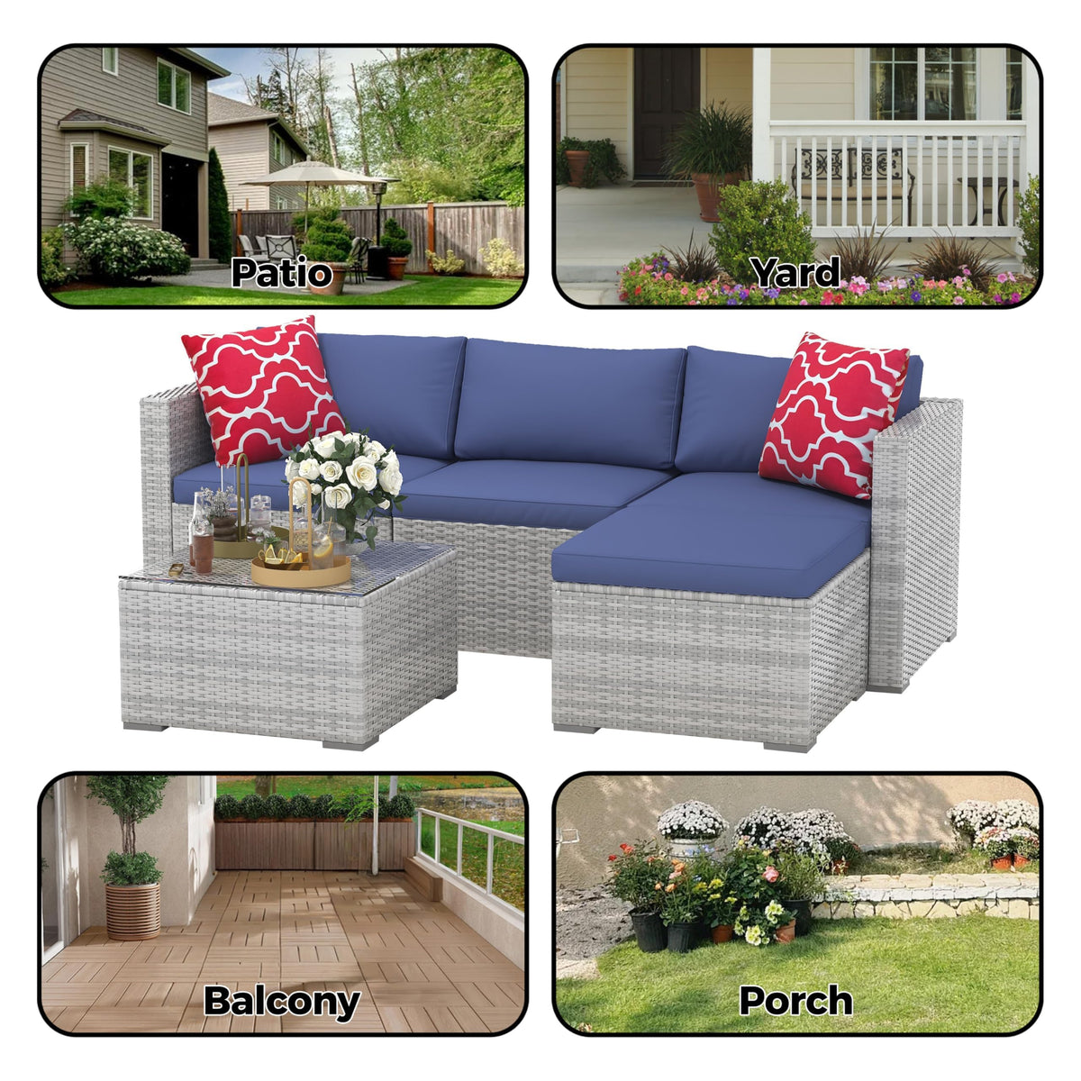 5-Piece Wicker Patio Furniture Set with Cushions & Coffee Table E894