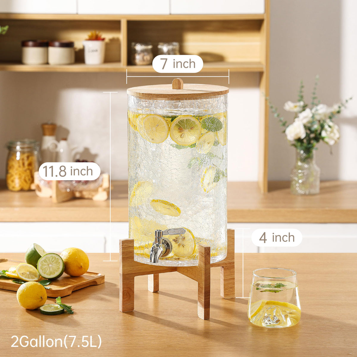 2 Gallon Glass Drink Dispenser with Stand E14534