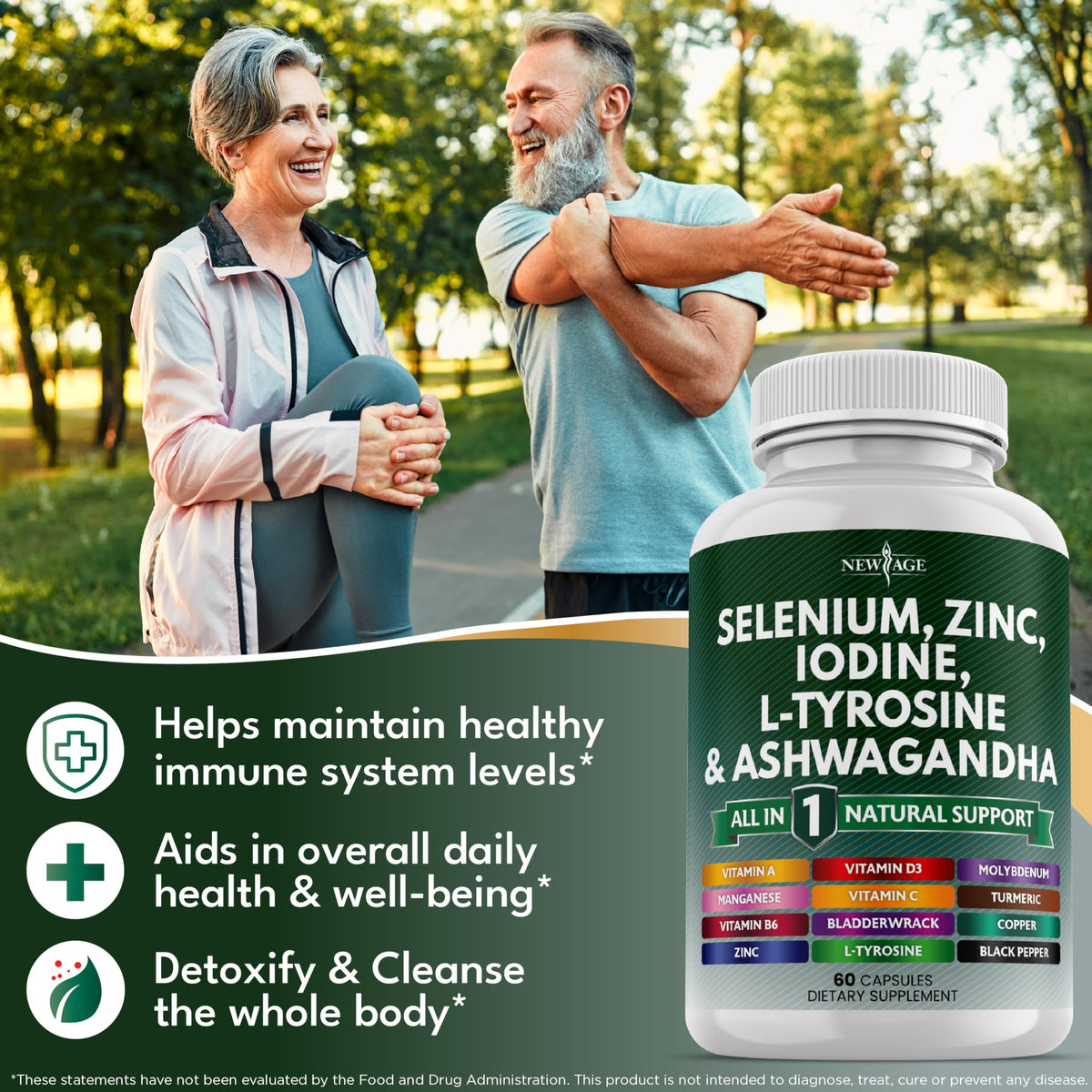 Selenium Zinc Iodine L Tyrosine Ashwagandha Supplement 120 Count L4583