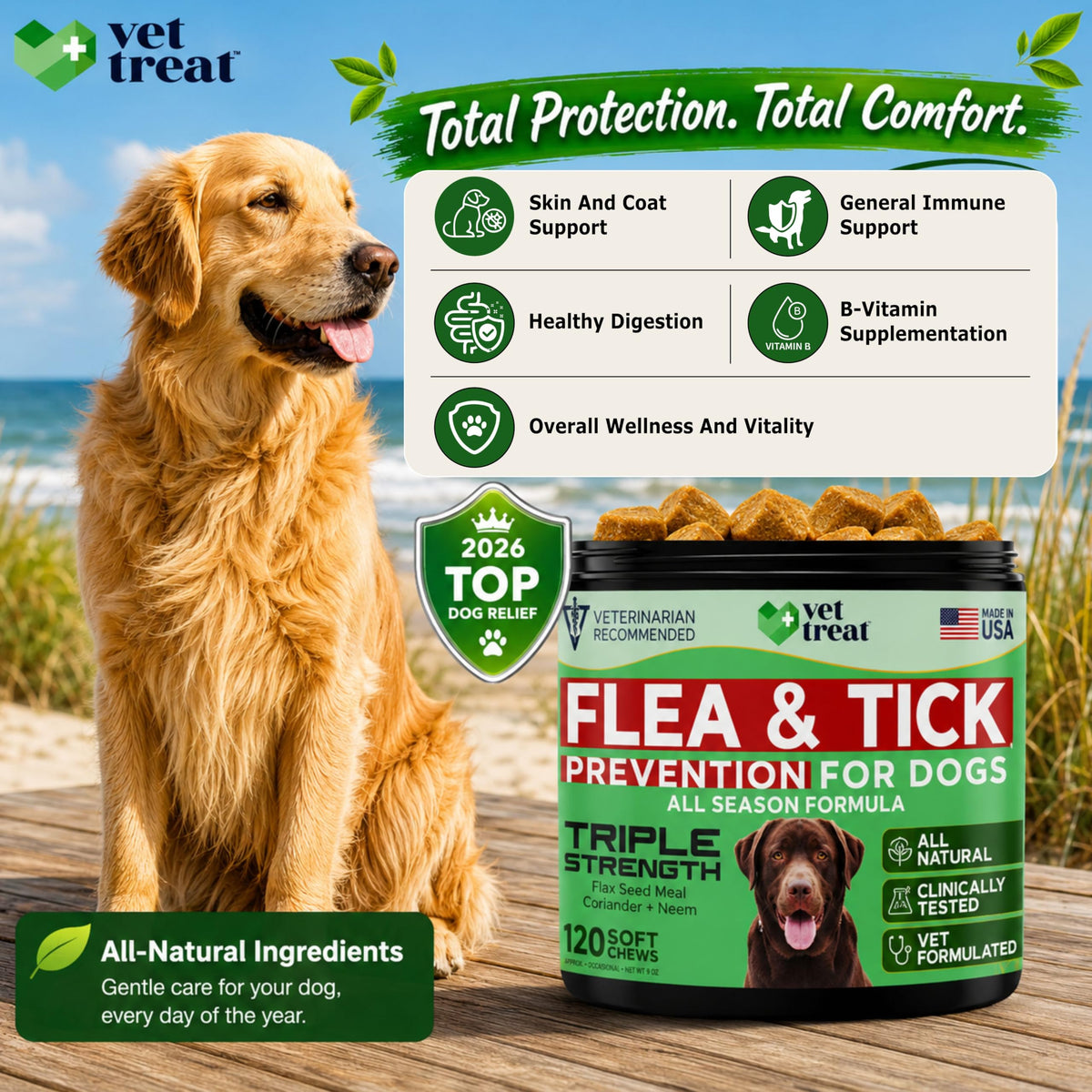 Flea and Tick Chewables for Dogs Chicken 120 Soft Treats Q765502